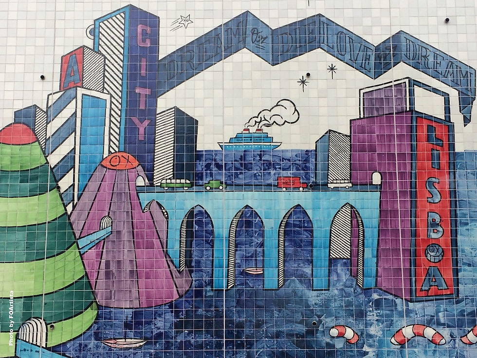 Mural de azulejos sobre Lisboa, de Monsieur André, 2016