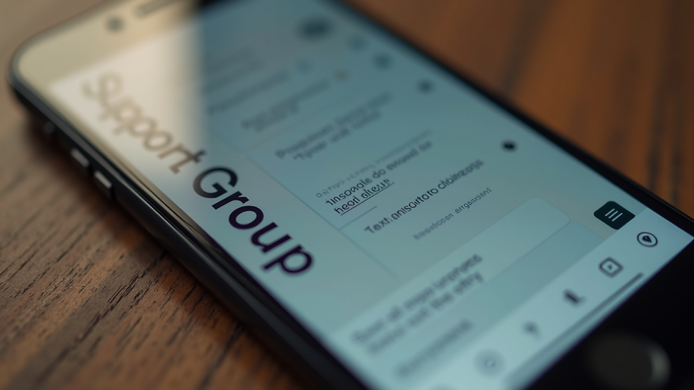 Close-up view of a smartphone showing a support group chat