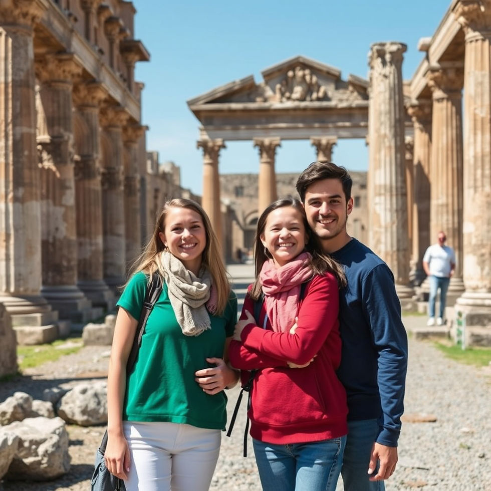 A young lady and young man family smiling fascinating in visiting the ruins Pompei.jpg
