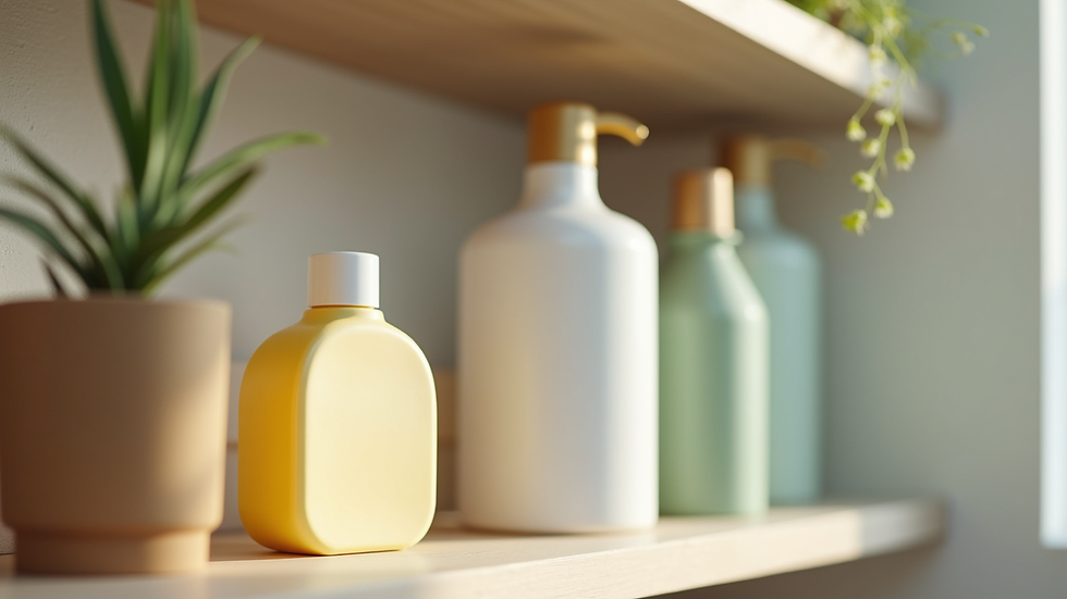 Close-up view of eco-friendly cleaning products arranged neatly on a shelf