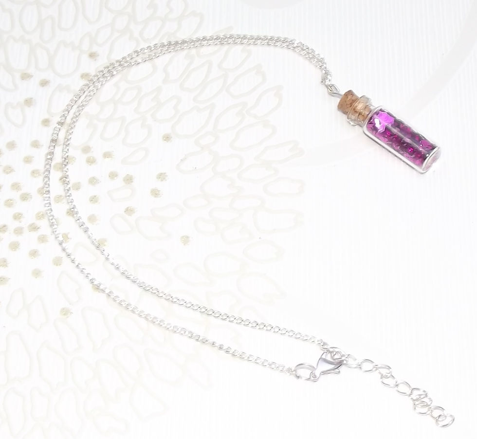 Miniature : Pendentif, fiole de verre pailleté