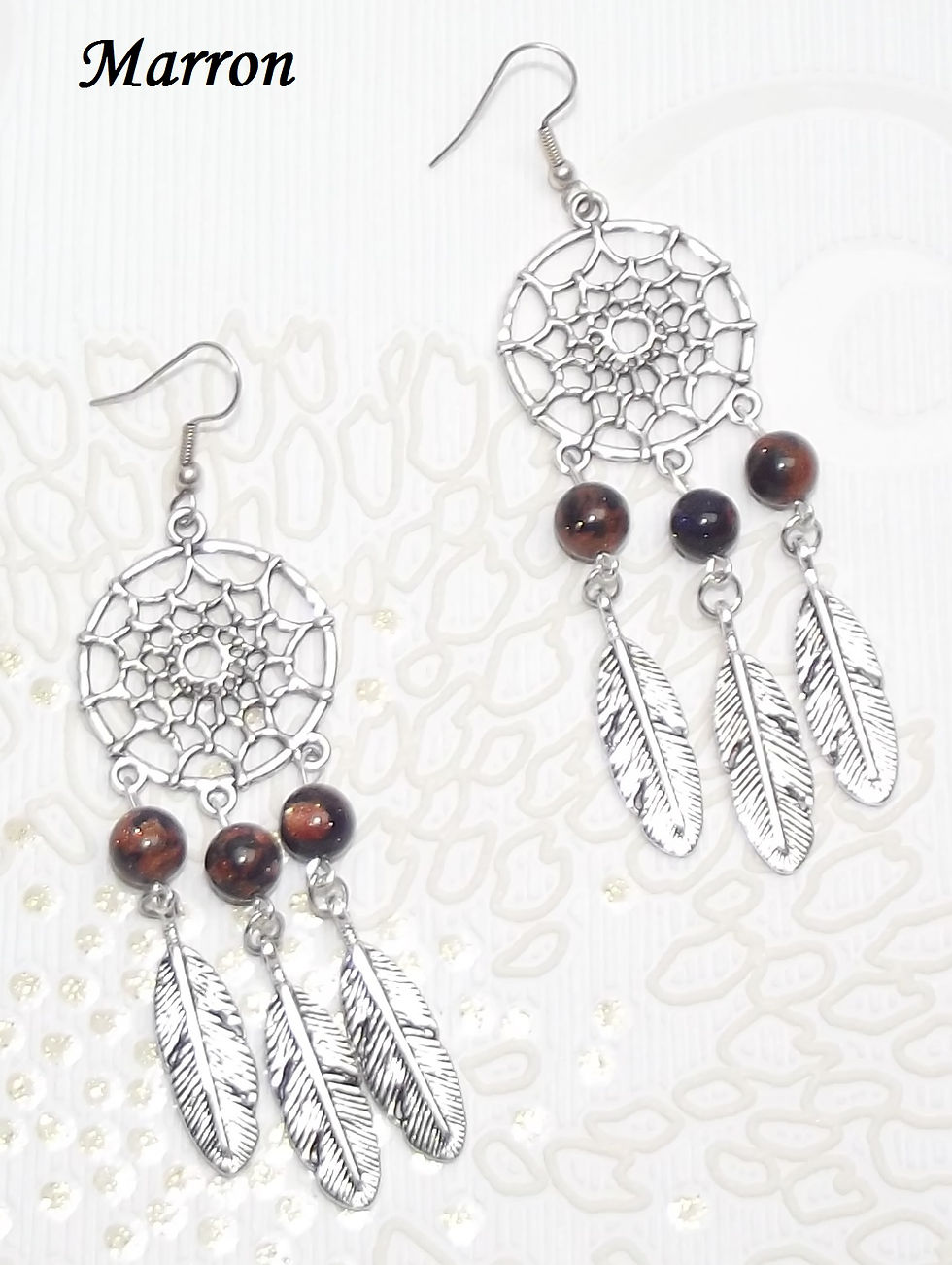 Miniature : Boucles d'oreilles vintage/bohème attrape-rêves