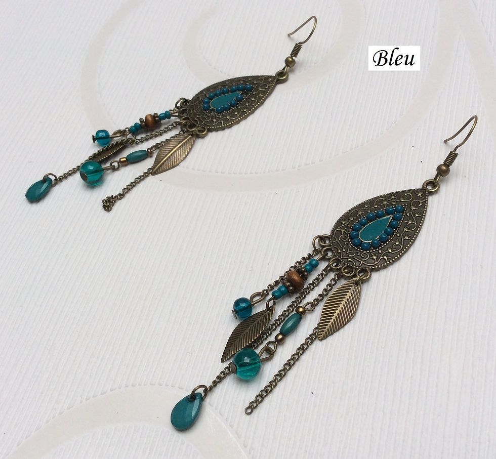 Miniature : Boucles d'oreilles vintage/bohème/antique, les pendants de perles et de feuilles
