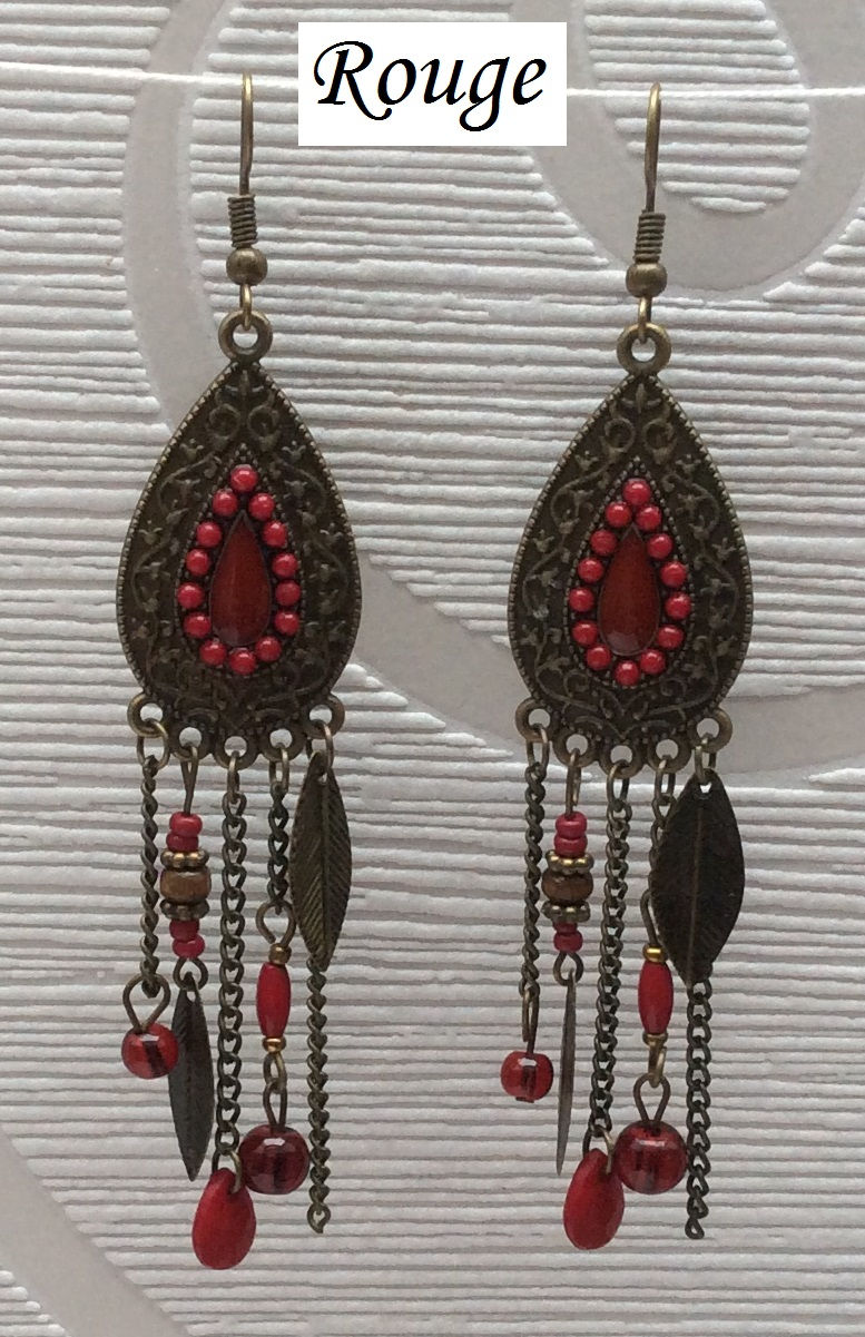 Miniature : Boucles d'oreilles vintage/bohème/antique, les pendants de perles et de feuilles