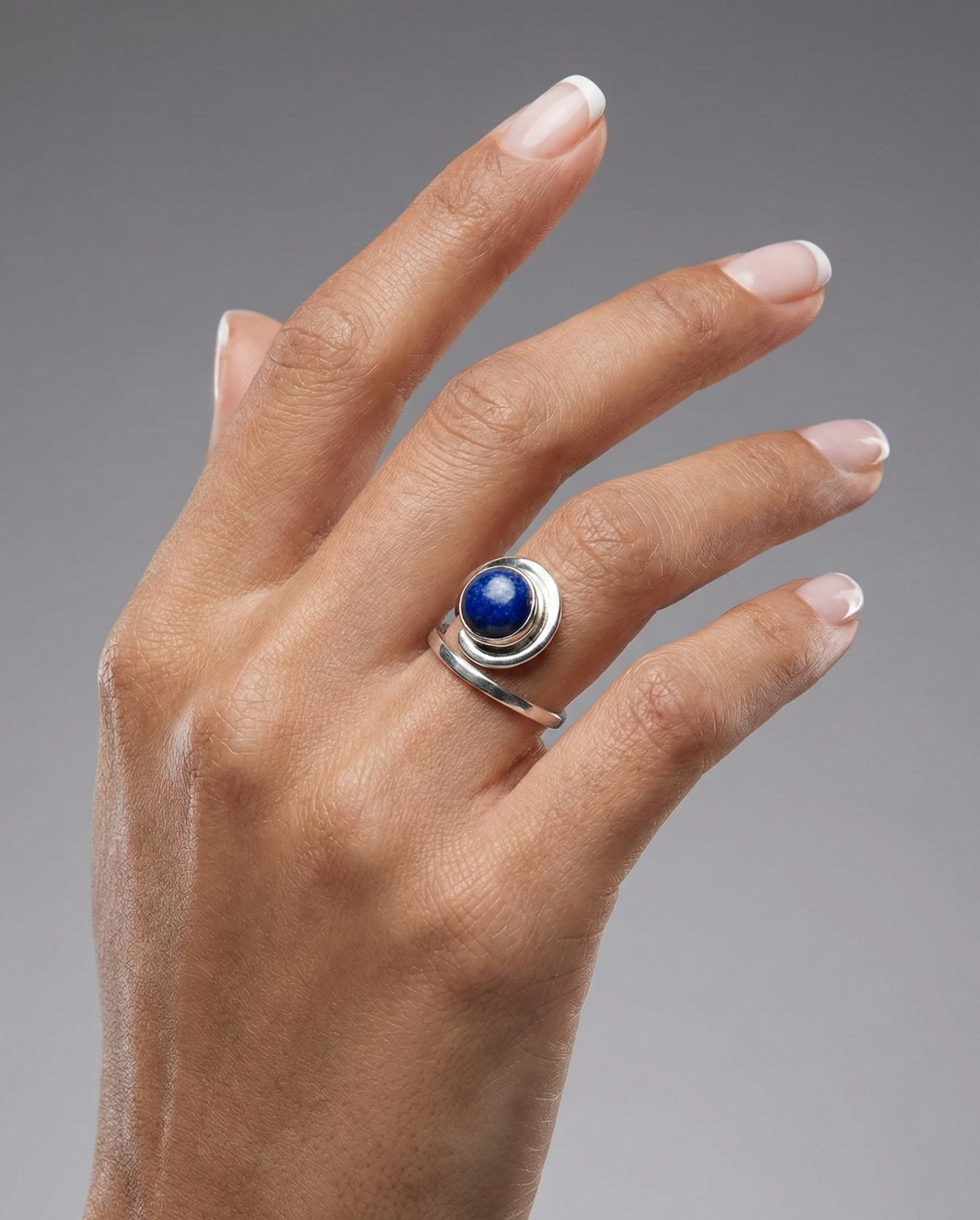 Anillo Espiral Ajustable de Plata Con Lapislázuli