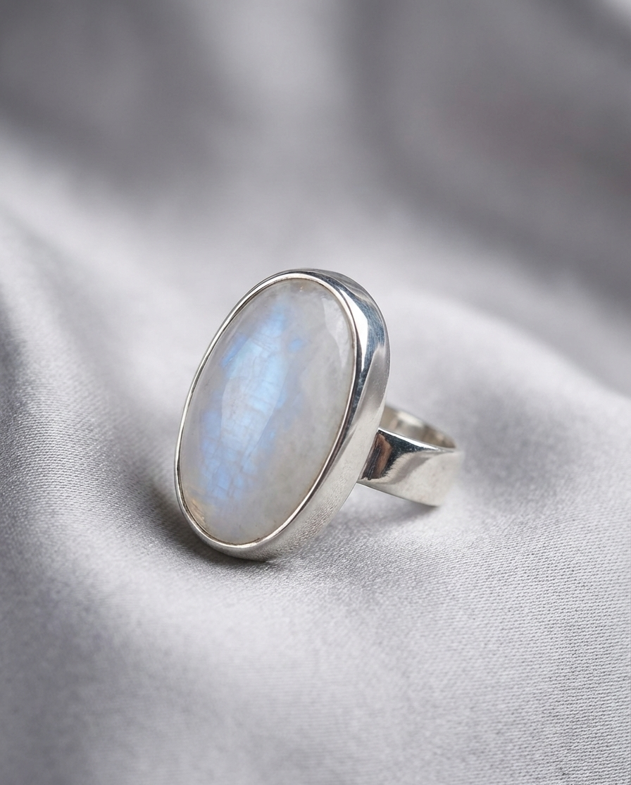 Miniatura: Anillo Ajustable Plata Con Piedra Luna