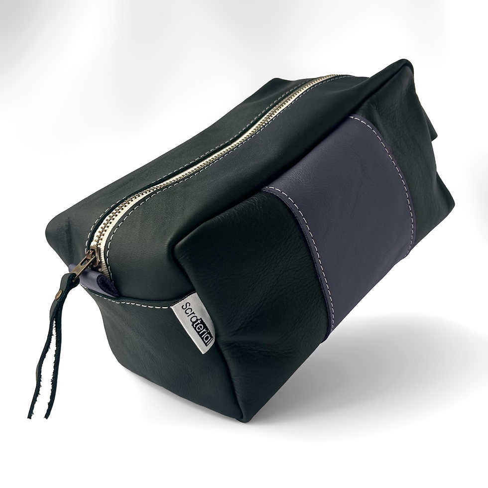 Thumbnail: Green & Grey Upcycled Striped Cosmetic Bag