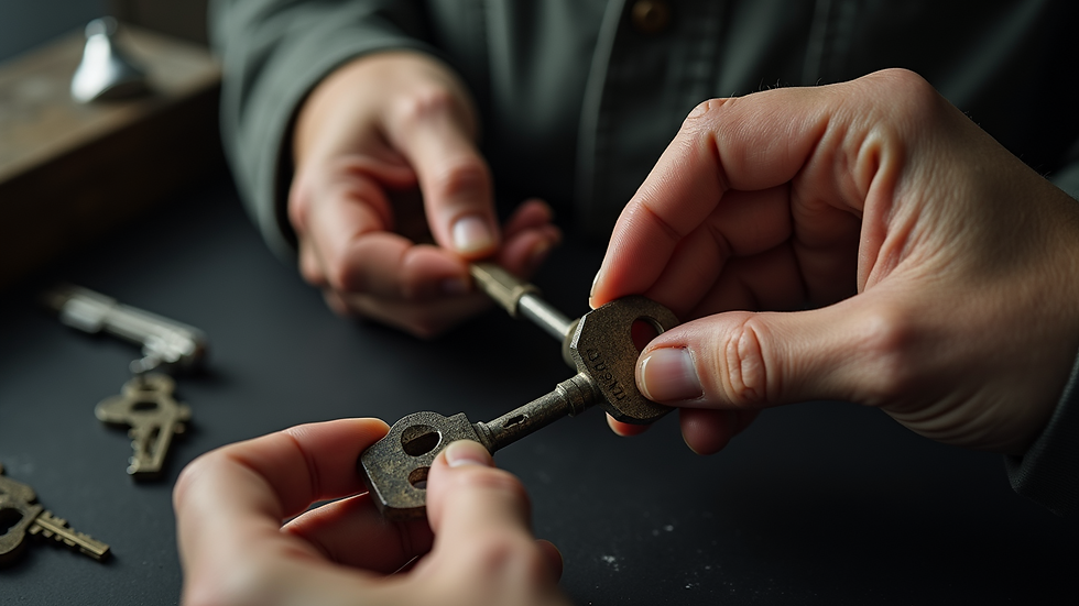 Close-up view of a locksmith cutting a key