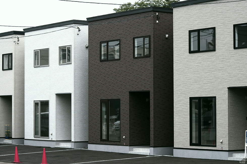 Row of new townhouses with contrasting brickwork