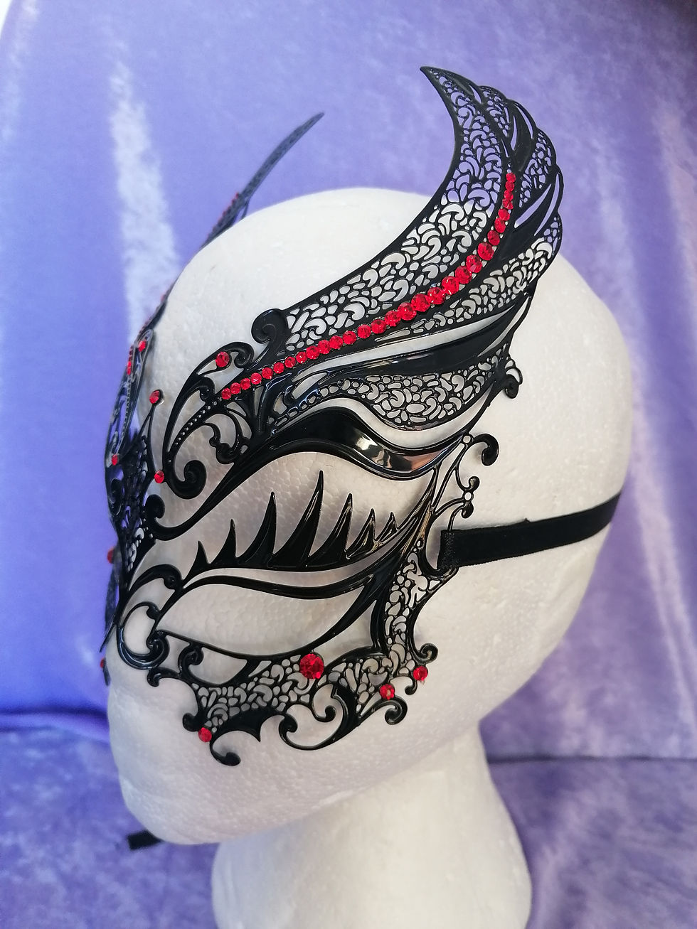Thumbnail: Black Cruella Mask Black with Red Crystals