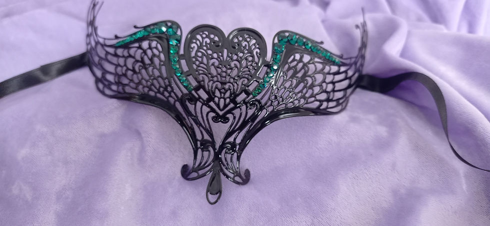 Thumbnail: Black Wings Mask with Green Crystals 