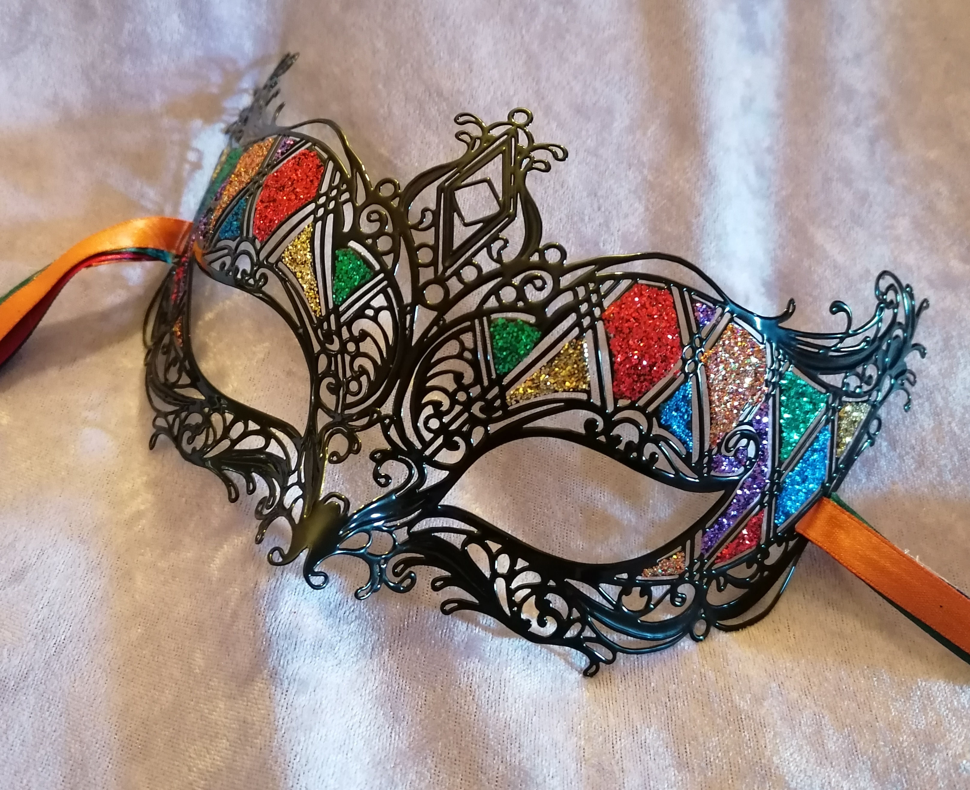 Black Harlequin Mask with Glitter and Crystals