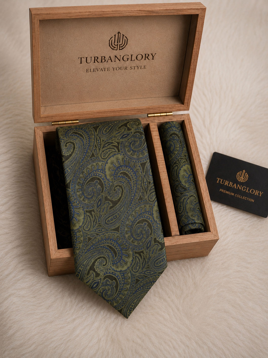Olive paisley tie set