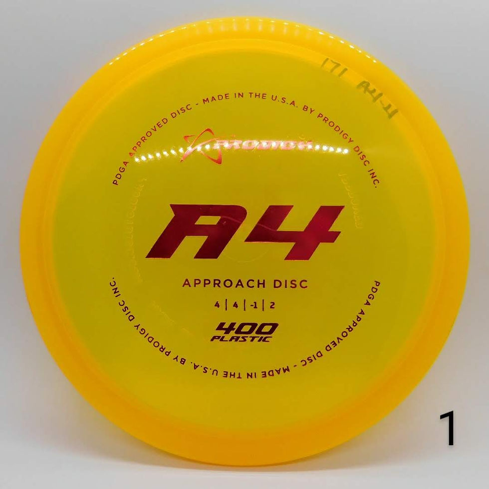 Prodigy A4 Approach-400 Plastic is a slightly overstable disc that fills the distance gap between midranges and putters
