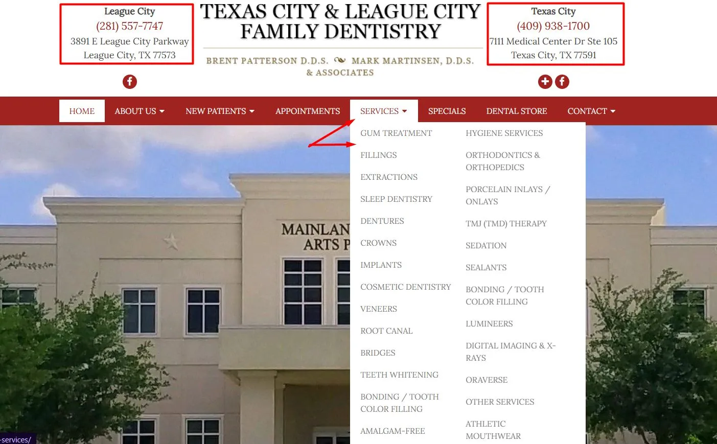 Dental Website Navigation Example