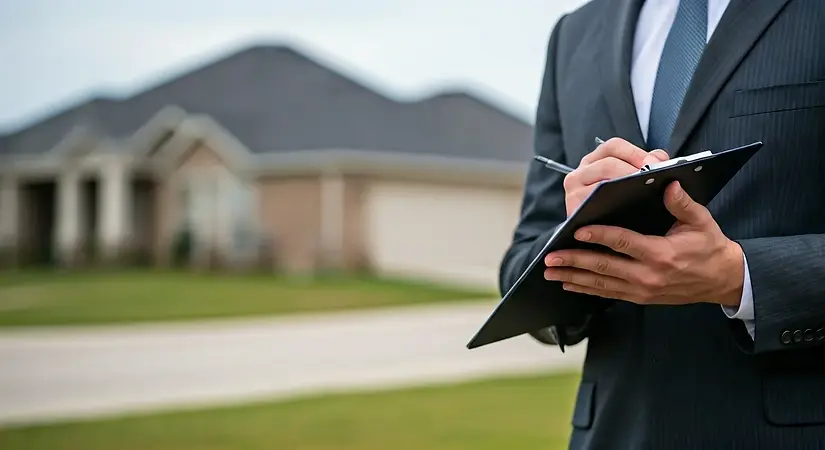 Realtor assessing suburban home.webp