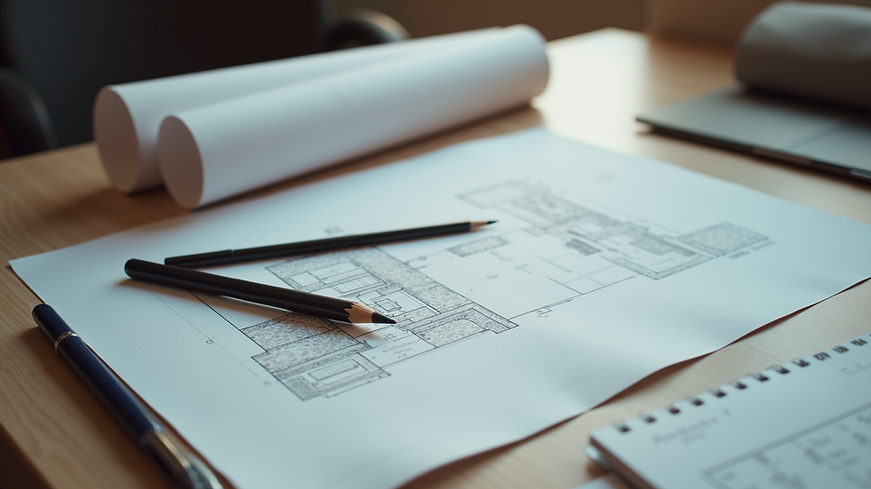 High angle view of architectural drafting tools on a workspace
