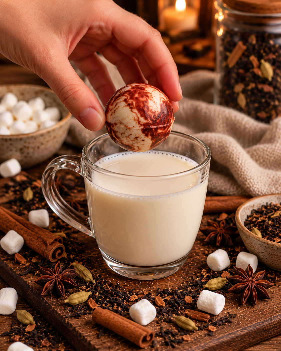 bombe de chocolat chaud garnie de guimauves - chai latte