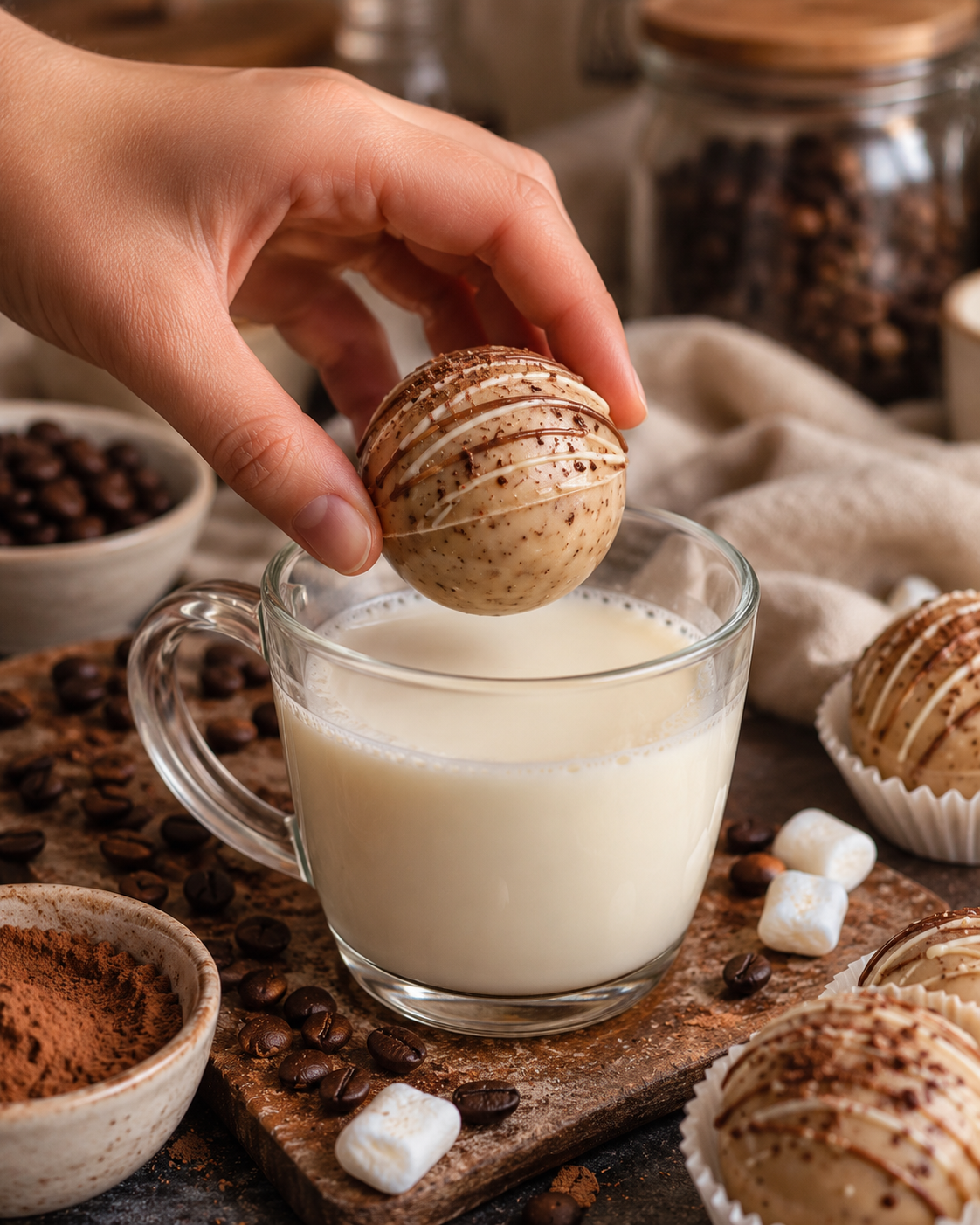 Bombe de chocolat chaud garnie de guimauves - cappuccino