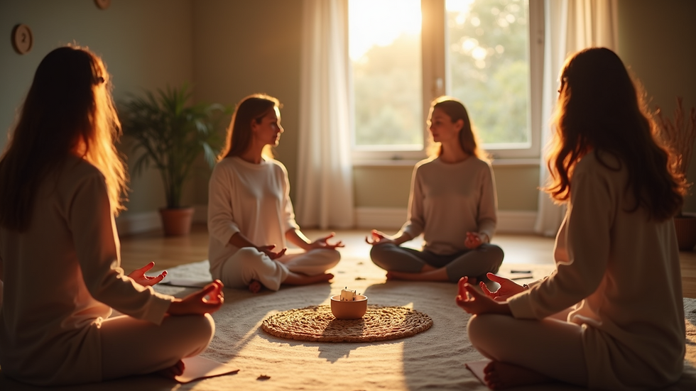 Eye-level view of a cozy group circle in a wellness workshop