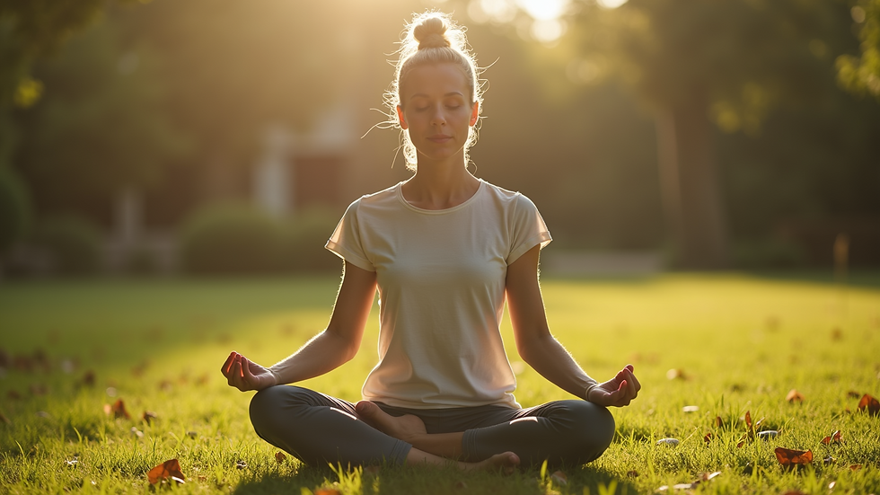 High angle view of a person practicing mindful breathing outdoors