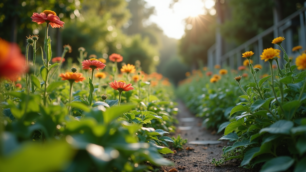 Eye-level view of a lush garden with various plants and flowers