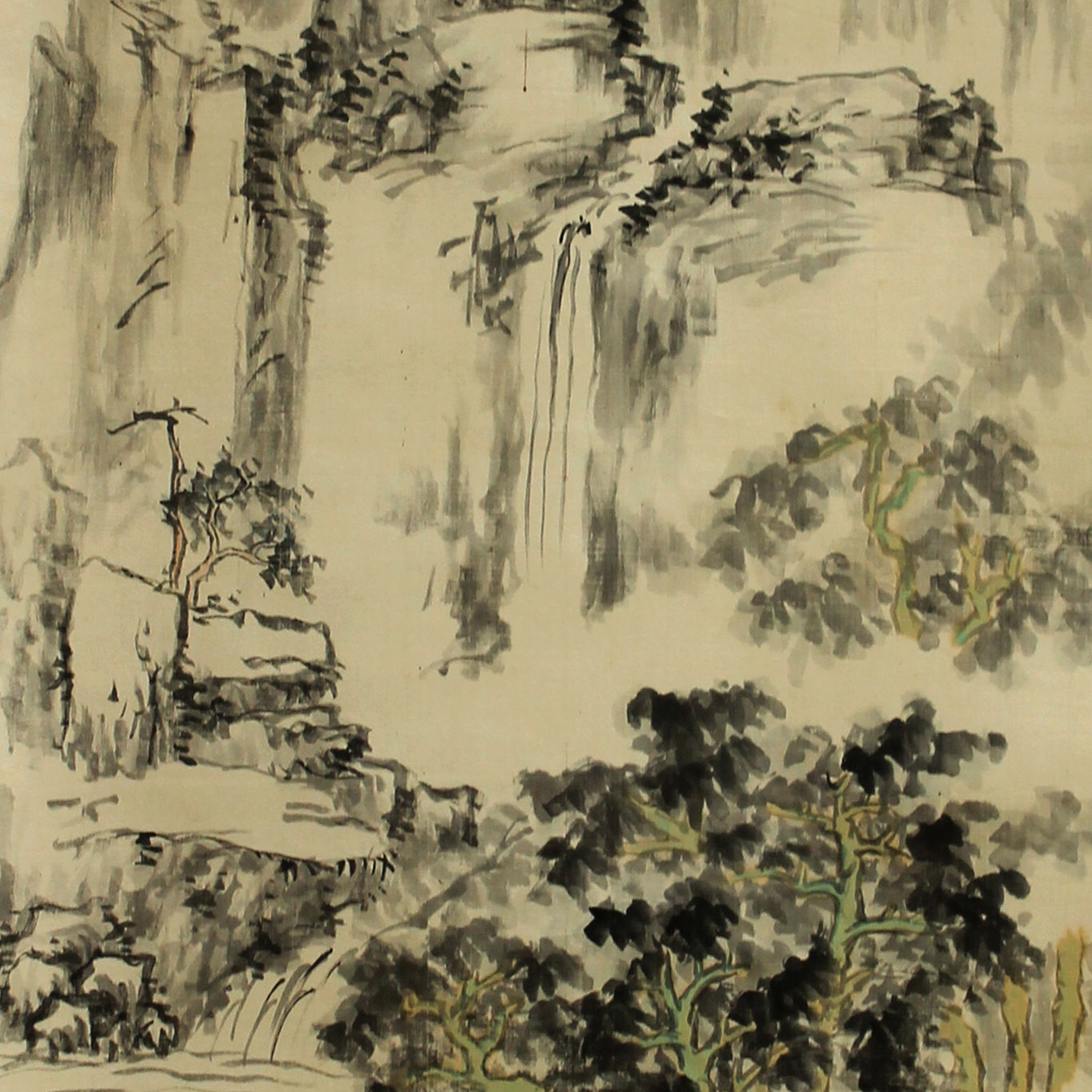 tanaka kaibi nanga landscape waterfall painting