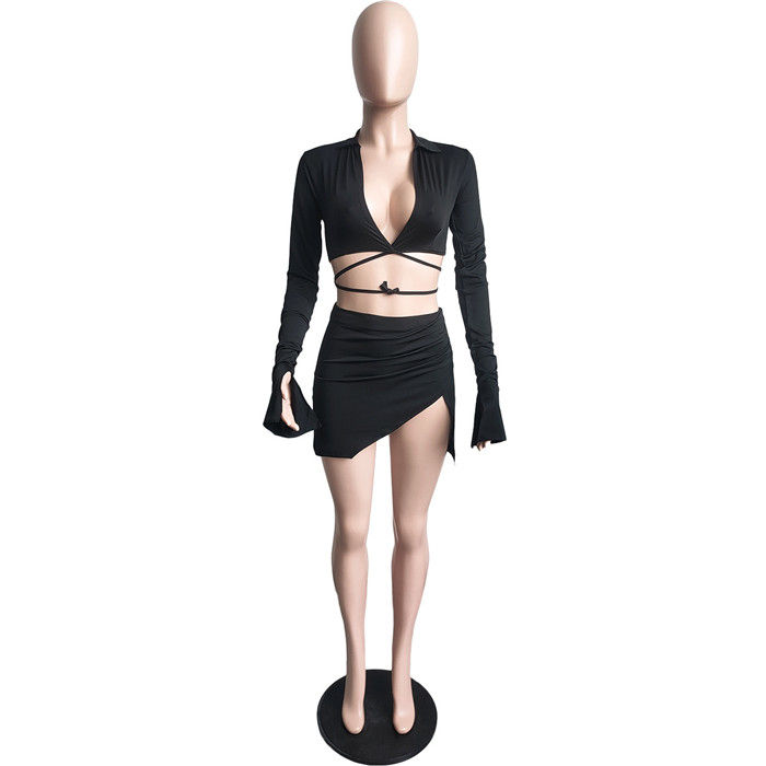 Thumbnail: Solid Color Bandage Sexy Outfit Sets