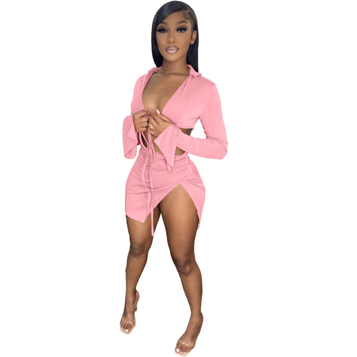 Thumbnail: Solid Color Bandage Sexy Outfit Sets