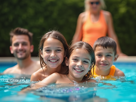 Lifeguard supervising a backyard pool party in Los Angeles