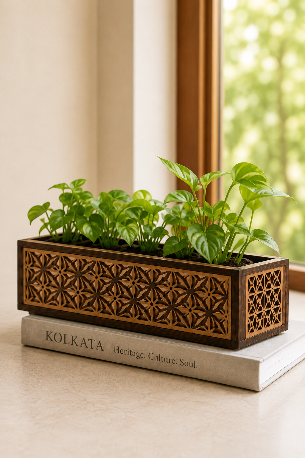 Layered Oasis Wooden Windowsill Planter