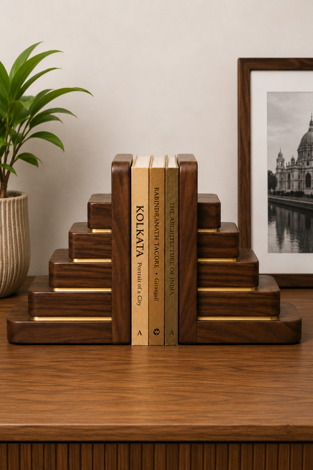Step Bookends with Brass Inlay