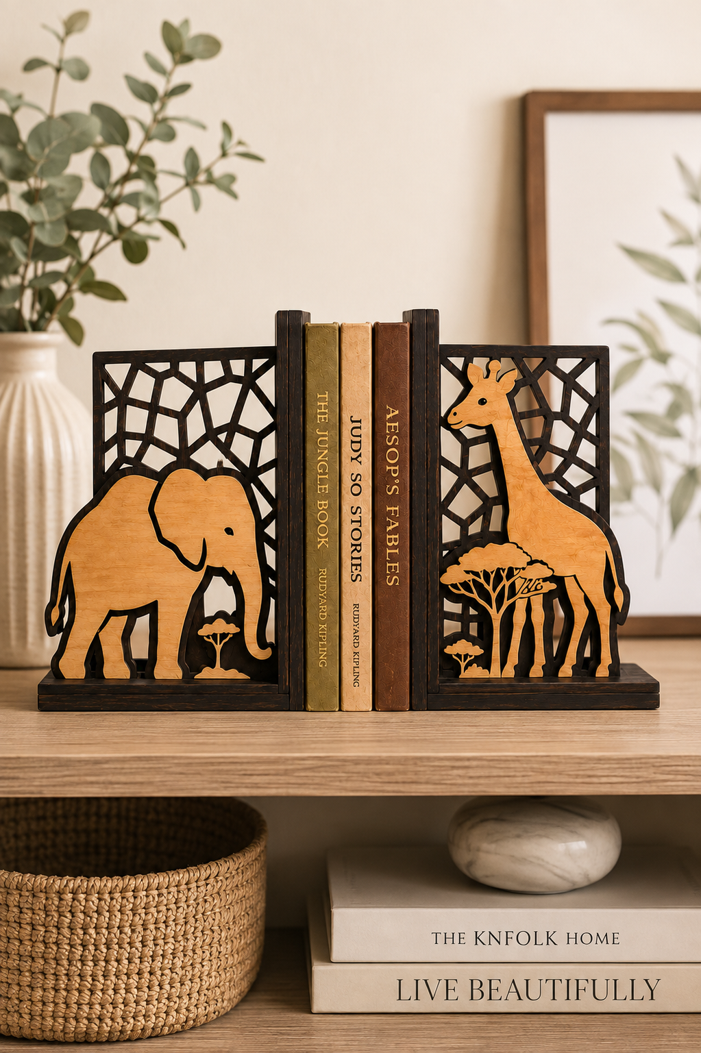 Interlocking Silhouette Animal Wooden Bookends