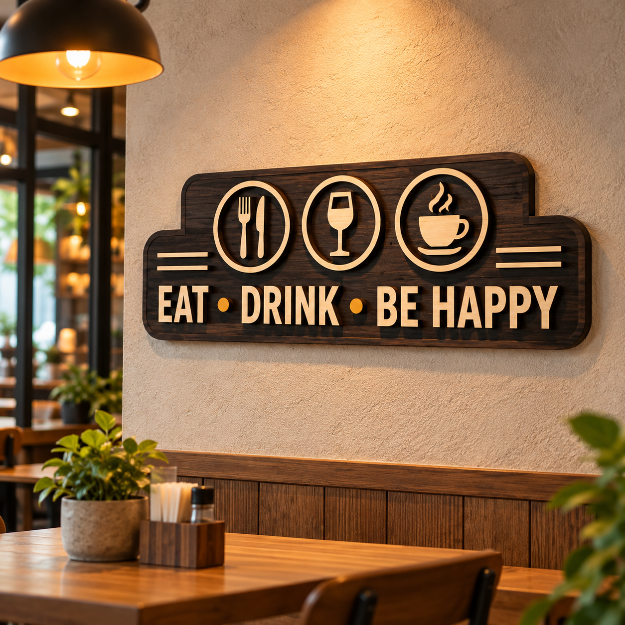 Eat • Drink • Be Happy – Café & Restaurant Wall Sign