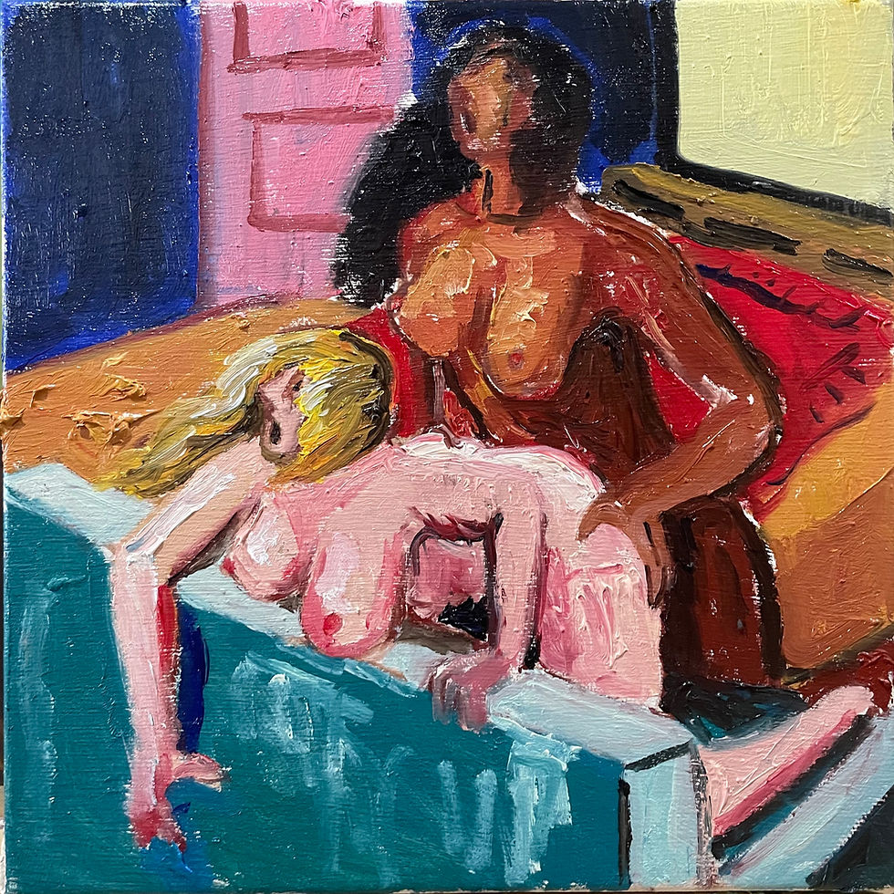 Tableau érotique contemporain, huile sur toile 25 x 25 cm par Saúl G. Corona.