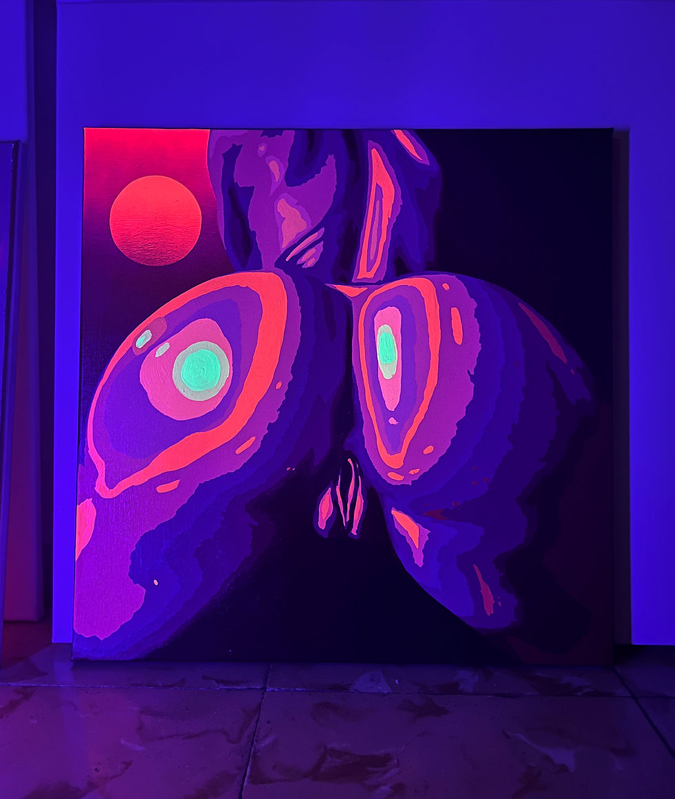Tableau pop art psychédélique UV Montañas Alucinógenas Red Chip prêt à accrocher