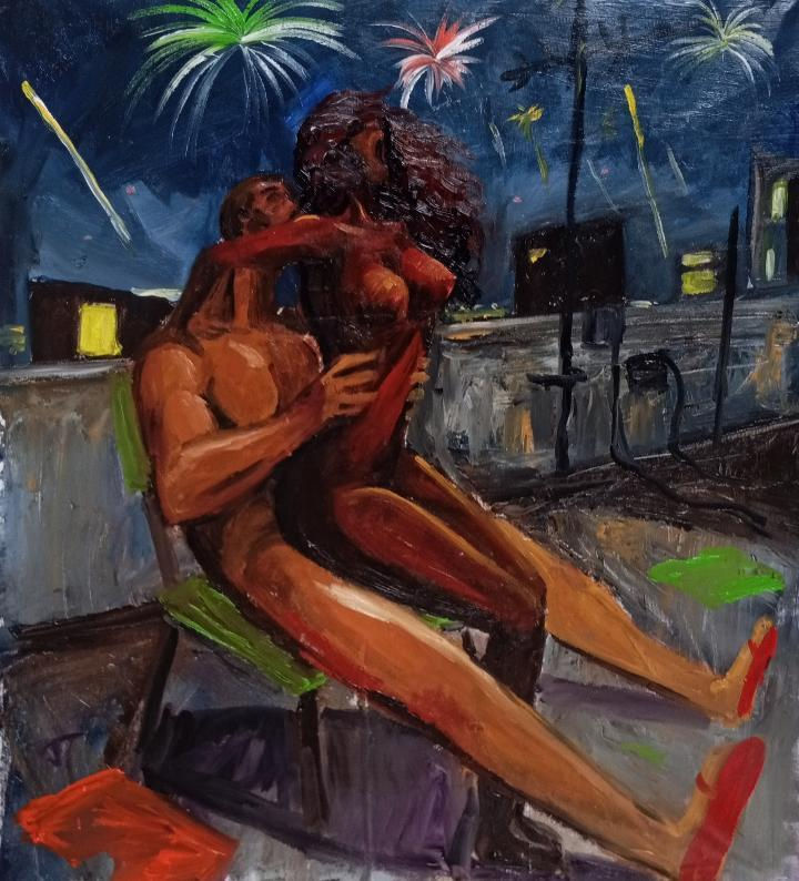 Art érotique contemporain espagnol huile sur toile 55 x 50 cm de Saúl G. Corona