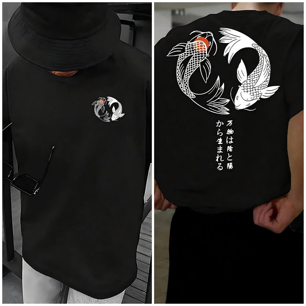 Miniatura: Japonês koi harajuku ilustração padrão camiseta masculina verão casual t ca