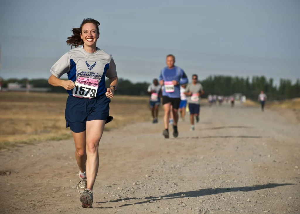 A group of athletes running a marathon