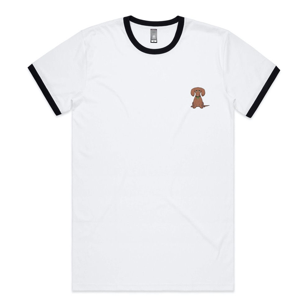 White and black embroidery oorleef the dachshund
