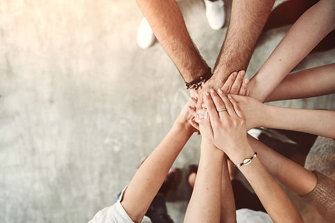 Teamwork, unity concept, group of friends put their hands together
