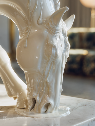 Nahaufnahme einer geschmolzenen Porzellanfigur