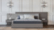 Italian Modern Grey Oak & Fabric Bed w/ Nightstands