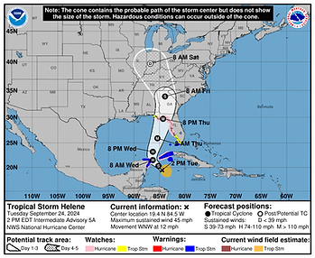 National Hurricane Center; (2024) Tropical Storm Helene Forecast Cone