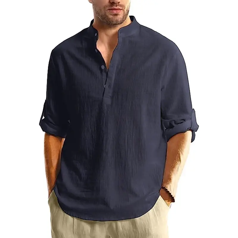 Thumbnail: New Long Sleeve Henley Shirt Men Cotton Lightweight T-Shirts Men Breathable