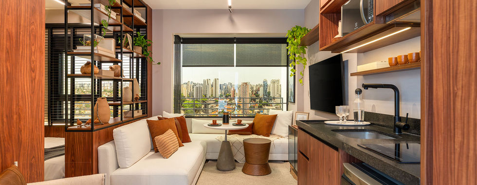 Cores setorizam ambientes neste estúdio de apenas 28 m²
