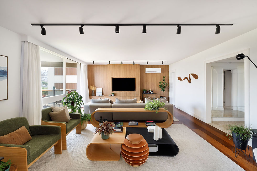 Apê alugado de 280 m² ganha sala multiuso com mobiliário solto