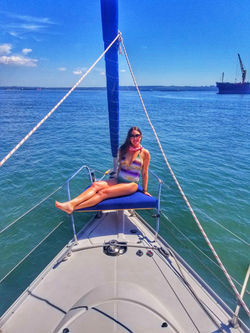 Laura tanning in English Bay