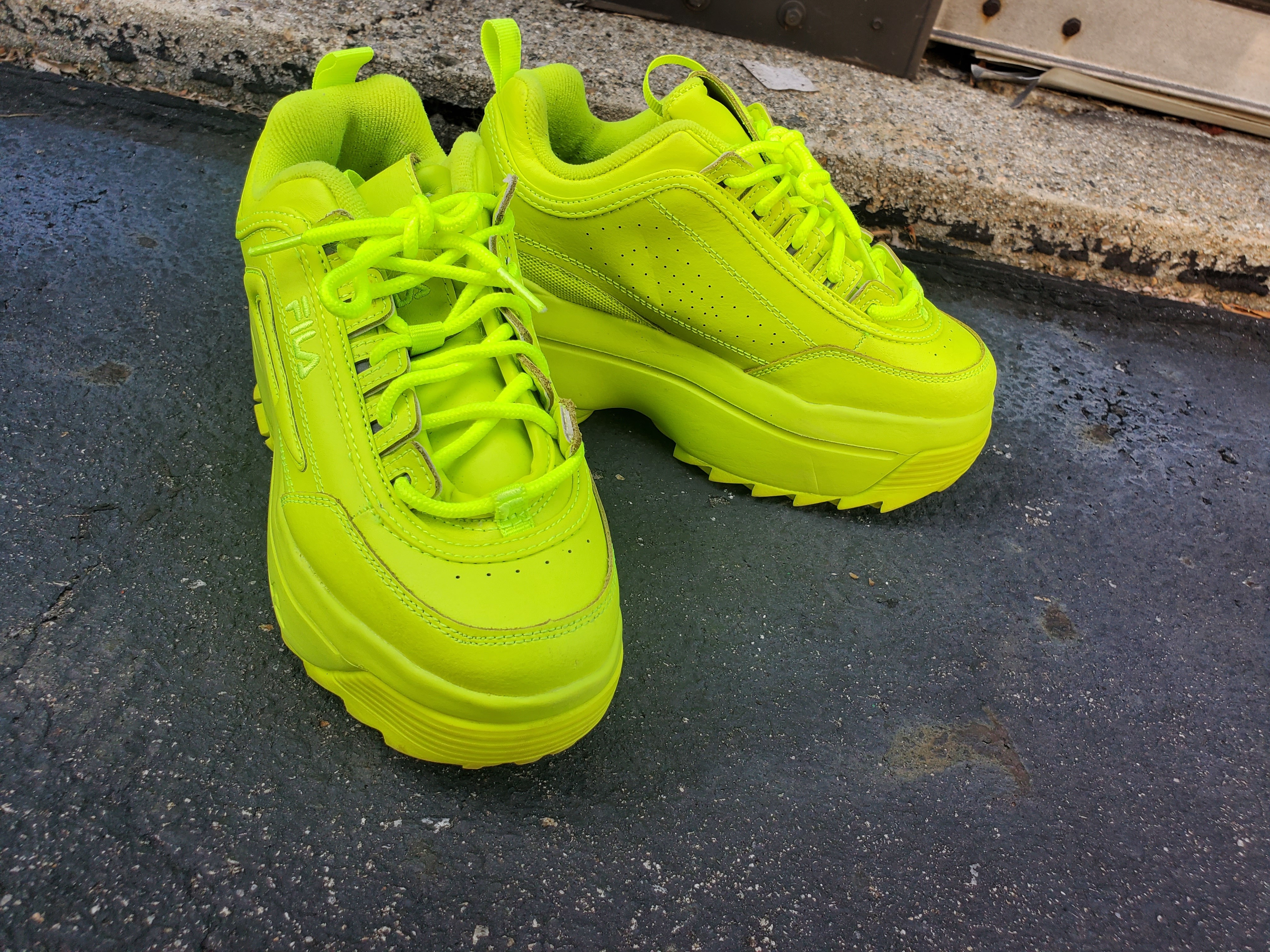 Neon Green Fila Platform Sneakers