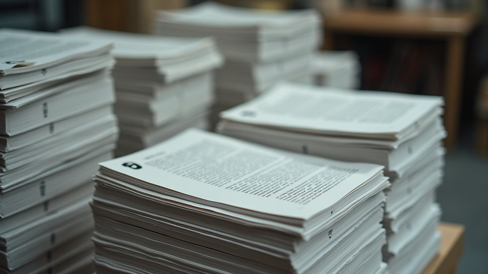 High angle view of a stack of printed books ready for distribution